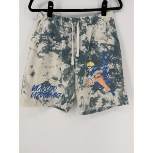 Naruto Uzumaki Anime Men Sz Medium White Bleached Sweat Shorts Pockets Tie-Dye